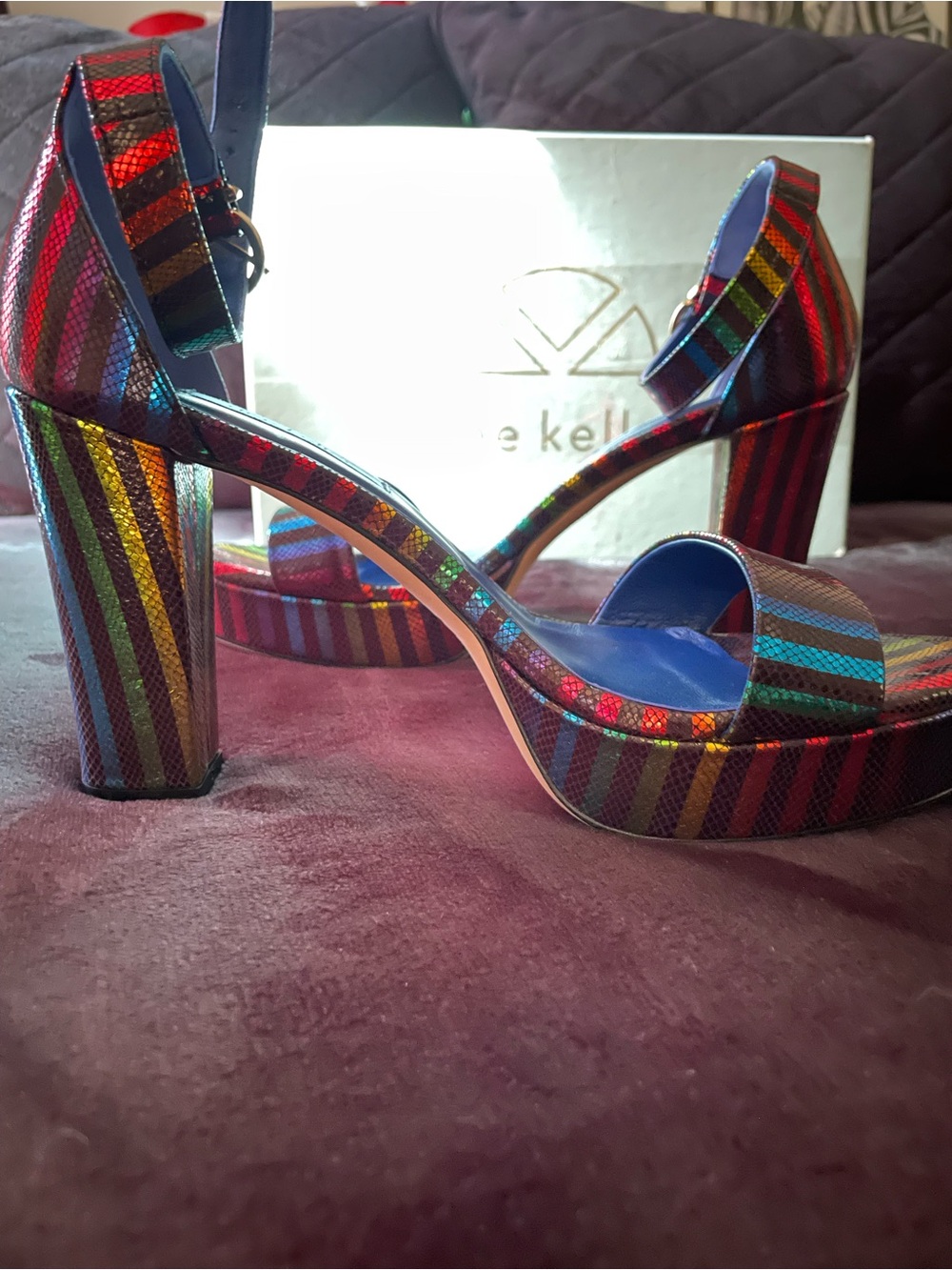 Italian Dee Keller Striped Rainbow Platform Sandals